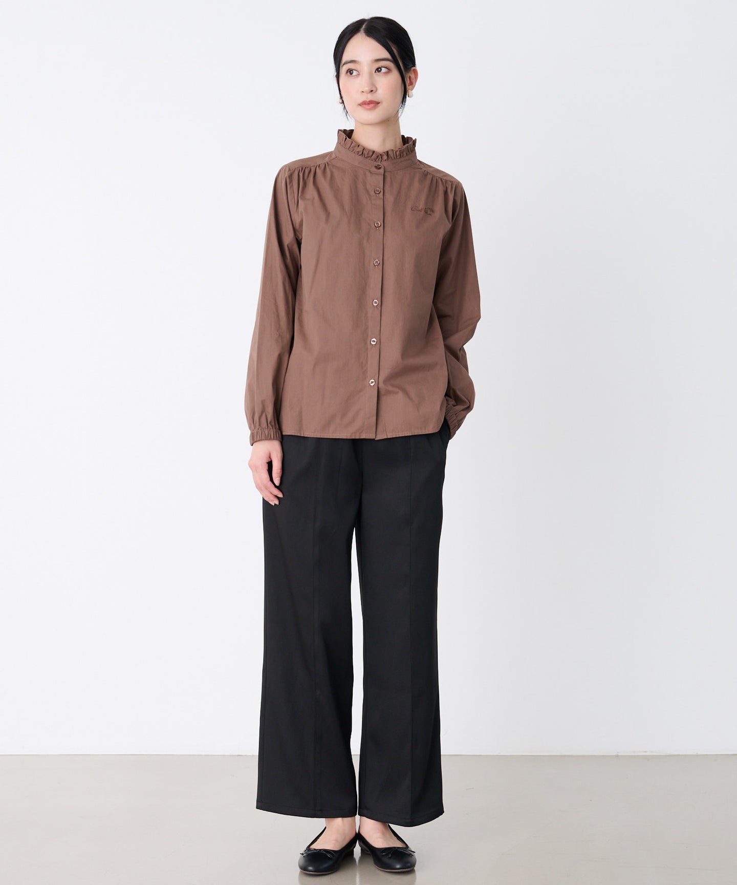 Arnold Palmer プチフリル バンドカラー シャツブラウス